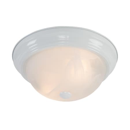 13 In. 2 Light Flush Mount, White With White Alabaster Glass